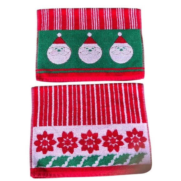VTG Casa Fina by Saydah Christmas Holiday Hand Towels Santa Poinsettia Korea - Picture 3 of 14